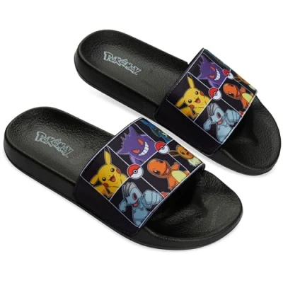 Abbildung von Pokemon Pantoletten Kinder Schlappen, Sandalen für Strand, Schwimmbad Geschenke Jungs (Schwarz/Mehrfarbig, 32 EU)