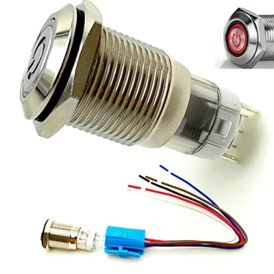 Abbildung von YIYIDA Autohupenknopfschalter momentanen Druckknopfschalter 12V LED selbstsichernden rastenden Druckknopfschalter, Startknopfschalter ON/OFF Auto Power 16mm Metall Kippschalter