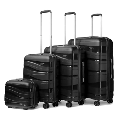 Abbildung von KONO Koffer Trolley Reisekoffer Set Leicht Hartschalenkoffer mit TSA Schloss Zwillingsrollen Rollkoffer 4 Rollen (Schwarz S M L XL Set)