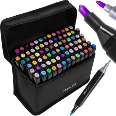 Abbildung von MAALEO Filzstift Permanent Marker Filzstifte Malstifte, (Langlebige Farben für kraftvolles Malen, 80 tlg., teilige Textmarker Set Präzises Zeichnen), Intensive Farben, langlebige Alkoholtinte, doppelseitige Spitzen