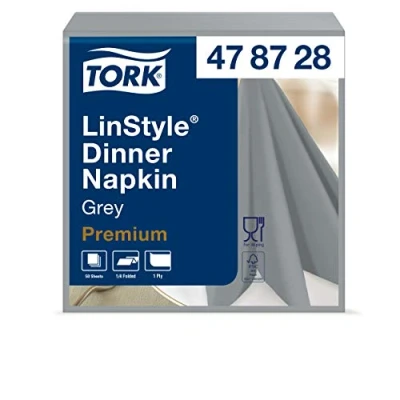Abbildung von Tork 478728 Linstyle Premium Dinnerservietten Grau / Servietten stoffähnlich und saugfähig 1 lagig Qualität 12 x 50 (600) Airlaid 39 cm (B L), Mittel