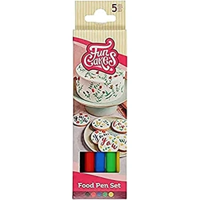 Abbildung von FunCakes Food Pen Primärfarben Set/5: Lebensmittelfarbe Stifte, für dicke und dünne Linien, Essbarer Stift Kekse , Kuchen, Fondant mehr, ideal zum Personalisieren, Halal zertifiziert