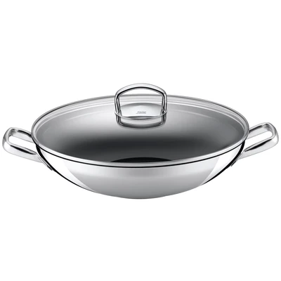 Abbildung von Silit Wok, Cromargan Edelstahl Rostfrei 18/10, keramische Antihaftbeschichtung, mit Glasdeckel, Induktion