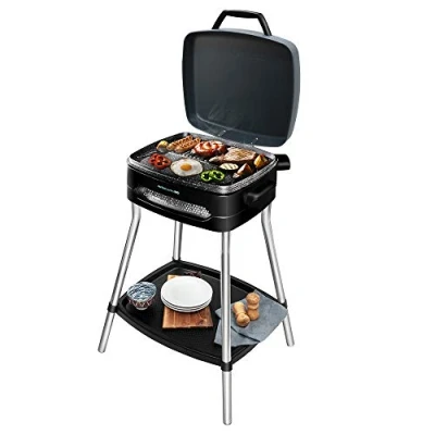 Abbildung von Cecotec PerfectCountry BBQ Elektrischer Grill. Mit Gerätefüßen, Klappbarer Deckel und Schale, RockStone Beschichtung, Fettauffangschale, 43 x 38 cm Grillfläche, Verstellbare Temperatur, 2000 W.