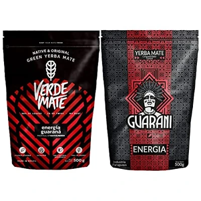 Abbildung von Mega Set des Mate Tees mit Guarana 2 x 500 g Brasilianischer Tee Verde Green Energia Reich an Koffein Guarani Starke Anregung Für Anfänger und Fortgeschrittene