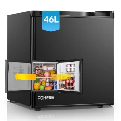 Abbildung von FOHERE Mini Kühlschrank 46L mit Eisfach Klein Temperaturregelung, Energiesparend, Leise Getränkekühlschrank Ideal für Büro, Camping und Gaming Wechselbarer Türanschlag Schwarz