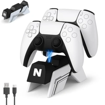 Abbildung von NITHO PS5 Controller Ladestation, Ladestation für Playstation 5 Controller/Edge mit Schnelllade, Ladegerät 2 x Controller, Kompatibles Zubehör Charger Weiß