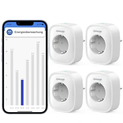 Abbildung von GHome Smart Steckdose 16A, Wlan 4er Pack, Kompatibel mit Alexa Google Home, App Fernbedienung, Stromverbrauch Messen Sprachsteuerung Timer, NUR auf 2.4 GHz WiFi