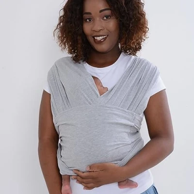 Abbildung von dreamgenii SnuggleRoo Hybrid Babytrage und Wickeltuch, mit praktischer Reisetasche, geeignet von Geburt bis Kleinkind, Hellgrau
