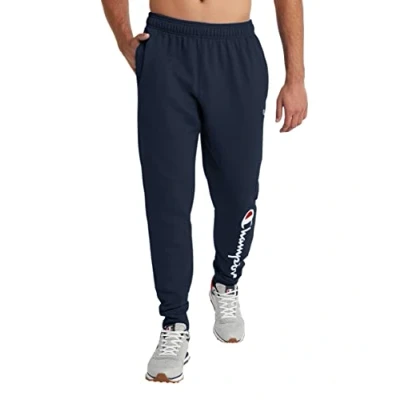 Abbildung von Champion Herren, Powerblend, Fleece Joggers, Comfortable Sweatpants for Men (Reg. Or Big &amp; Tall) Trainingshose, Marineblaue Schrift, Klein