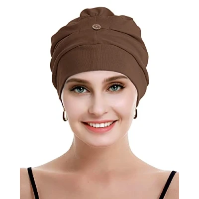 Abbildung von osvyo Baumwolle Chemo Kopfbedeckung für Damen Krebs Haarausfall Hut Leichte Versiegelte Verpackung HELL Kaffee
