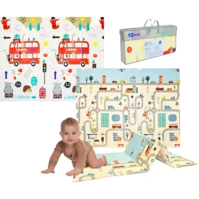 Abbildung von Humbi Spielmatte Baby Krabbelmatte Faltbarer XPE Schaumstoff Doppelseitig Wasserdicht Größe 150x180x1cm Teppich Babymatte rutschfest Tragbar (London/Straßen)