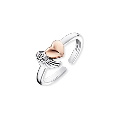 Abbildung von Engelsrufer Damen Ring aus Sterling Silber Bicolor mit Flügel und Rosé Herz größenverstellbar nickelfrei
