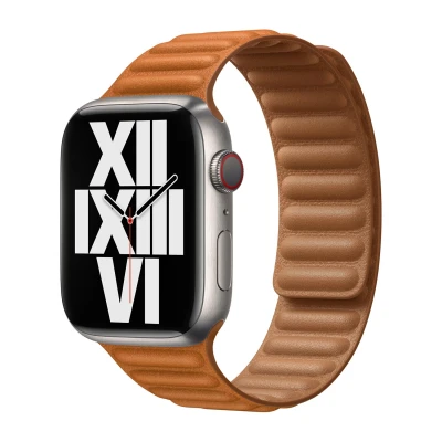 Abbildung von Apple Watch Armband Original Echtes Leder Braun Geeignet für Series 1 9 / SE