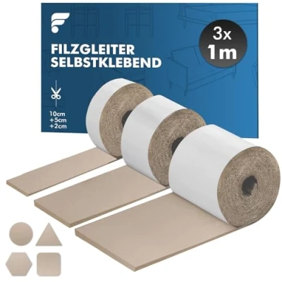 Abbildung von shinfly Filzgleiter Selbstklebend 4mm Dicker, Filz Möbelgleiter(100cm*10cm+100cm*5cm+100cm*2cm), Schneiden Sie Jede Form, Stark Klebendes für Stühle Möbel Braun