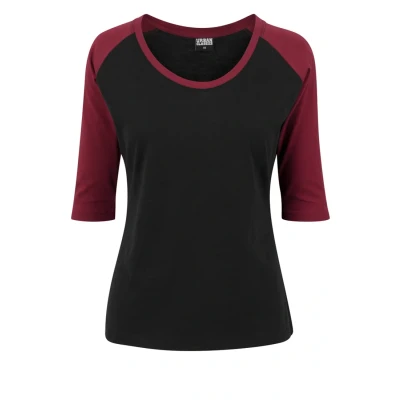 Abbildung von Urban Classics Ladies 3/4 Contrast Raglan TEE Tshirt print, Damen, Größe: XS, Black/burgundy