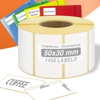 Abbildung von GIANTO 1 Rolle selbstklebende Etiketten, 50 x 30 mm, Innendurchmesser: 40 für universelle Thermodrucker, kompatibel mit Zebra, Citizen Büro, Druck Wärme und Direktübertragung