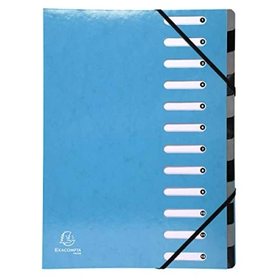 Abbildung von Exacompta 53927E Premium Ordnungsmappe Iderama. Aus beschichtetem Colorspan Karton DIN A4 12 vollfarbige Fächer, dehnbarer Rücken und 2 Gummizüge mit Indexfenstern Register Mappe hellblau