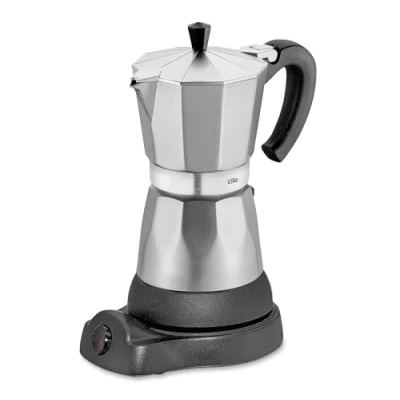 Abbildung von cilio Espressokocher CLASSICO für 6 Tassen / elektrisch 480W Ø 11,5 cm Höhe: 25 Aluminium Silber integrierte Herdplatte mit Warmhaltefunktion und Reduziersieb Reisen oder Camping