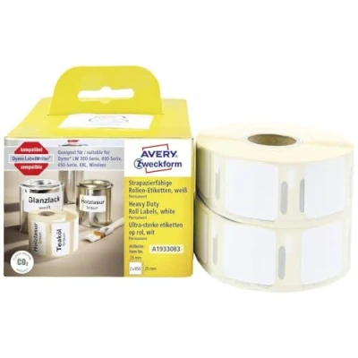 Abbildung von AVERY Zweckform A1933083 Dymo LabelWriter wetterfeste Etiketten kompatibel zu 1933083 (25x25mm, 2 Rollen1.700 Kunststoff Aufkleber, selbstklebend, für LW Etikettendrucker, Beschriftungsgerät)