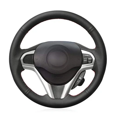Abbildung von Schwarzer Leder Auto Lenkradbezug, für Honda CR Z CRZ 2011 2012 2013 2014 2015 2016. Handgenähter Lenkradbezug