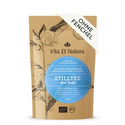 Abbildung von BIO Stilltee ohne Fenchel 100% biologischer Tee mit Bockshornklee für die Stillzeit geprüfte Rezeptur von Hebammen empfohlen Vita Et Natura® Teemanufaktur