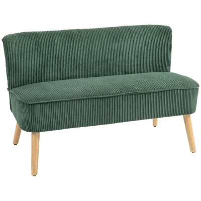 Abbildung von HOMCOM 2 Sitzer Sofa, Couch mit Kordoptik, Holzbeine, Gepolsterter Polstersofa, Doppelsofa für Wohnzimmer, Schlafzimmer, 117 x 56,5 77 cm, Grün