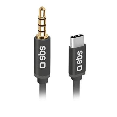 Abbildung von Audio Adapter für Smartphone, Kopfhörer, HiFi Stereo, Lautsprecher und 3,5 mm Klinkenstecker auf USB C Stecker, Metallstecker, 1 m langes Kabel
