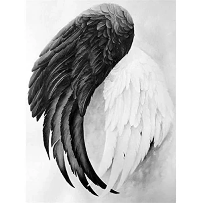 Abbildung von DIY 5D Diamond Painting Set Malen nach Zahlen Schwarz Weiß Flügel Full Diamant Bilder Kits für Erwachsene,Kristall Strass Stickerei Kreuzstich Arts Home Canvas Wall Decor 40x50cm/16x20in