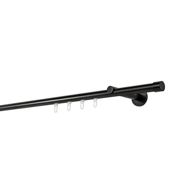 Abbildung von ondeco Gardinenstange auf Maß Innenlauf 20mm Cap 1 lauf Vorhangstange Wandträger 12cm Stilgarnitur Gleiter für Vorhänge Schwarz 230cm