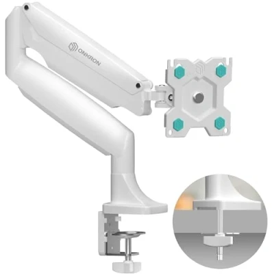 Abbildung von ONKRON Monitorhalterung Tisch für 13 32 Zoll Bildschirm bis zu 9 kg, Monitor Arm 1 Halterung Gasdruckfeder 75x75 &amp; 100x100 VESA Tischhalterung schwenkbar neigbar drehbar Weiß G100 W