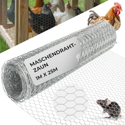 Abbildung von STREND PRO Maschendrahtzaun Verzinkt 1m x 25m 0,7 mm, 13mm HEX Kaninchendraht, Hasendraht, Volierendraht für Garten &amp; Tierhaltung Hasengitter, Hühnerzaun, Gartenzaun