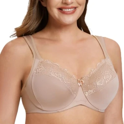 Abbildung von MELENECA Damen BH mit Bügel Spitze Klassischer Große Größen Minimizer Beige 80H