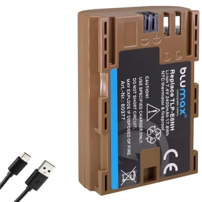 Abbildung von blumax Akku Ersatz für Canon LP E6NH 2400mAh E6N E6 mit USB Typ C Ladebuchse/NTC Sensor &amp; V1 Gehäuse EOS R R5 R6 II R7
