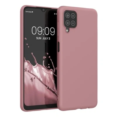 Abbildung von kwmobile Hülle kompatibel mit Samsung Galaxy A12 weiches TPU Silikon Case Cover geeignet für kabelloses Laden Altrosa matt