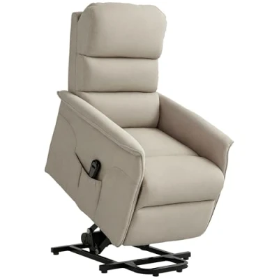 Abbildung von HOMCOM Fernsehsessel mit Aufstehhilfe Elektrisch, Relaxsessel Liegefunktion, TV Sessel Leinenoptik, Taschenfeder, Seitentasche und Fernbedienung, für Wohnzimmer, Beige