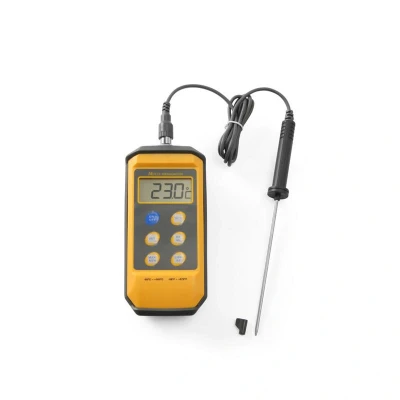 Abbildung von HENDI Gastro Thermometer digital abnehmbare Edelstahl Sonde 50C bis +300C inkl. Tischhalterung Schutzhülle Maßeinheit C + F