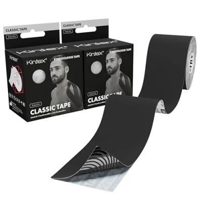 Abbildung von Kintex 2 Rollen Kinesiologie Tape Classic, 5 cm x m, hautfreundliches &amp; wasserfestes Tape, Physio Medizinisches (Schwarz)