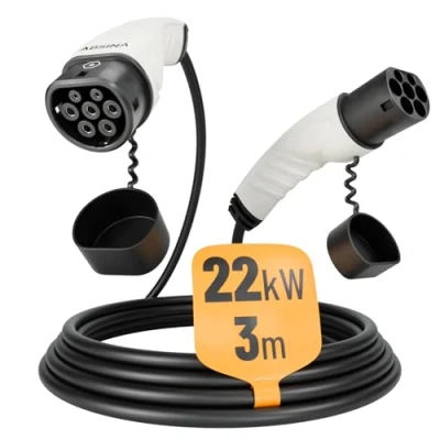 Abbildung von ABSINA Typ 2 Ladekabel 22kW &amp; 32A für Hybrid Elektroauto 3 Meter Auto Typ2 phasig Mode Kompatibel mit Model 3, e Up, ID.3, Zoe, EQ fortwo, Kona Elektro, ID.4 UVM