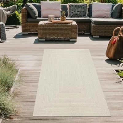 Abbildung von Teppich Traum in und Outdoorteppich Flurläufer Terrasse Balkon Garten Linienmuster rechteckiger Form Jute Look Creme, 80 x 250 cm