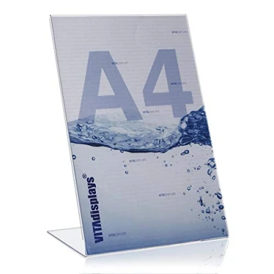 Abbildung von VITAdisplays® DIN A4 L Aufsteller/L Ständer, Tischaufsteller, transparent aus original PLEXIGLAS® (PMMA/Acrylglas)