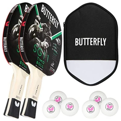 Abbildung von Butterfly 2x Timo Boll SG11 Tischtennisschläger + Hülle 6x 40+ 3*** TT Bälle