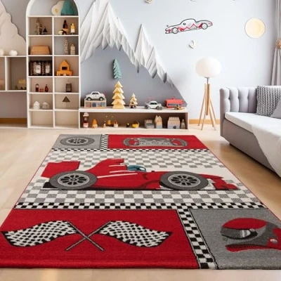 Abbildung von SIMPEX24 Teppich Rennwagen, Läufer, Höhe: 11 mm, Kinderteppich Rennwagen Baby Kinderzimmer Pflegeleicht