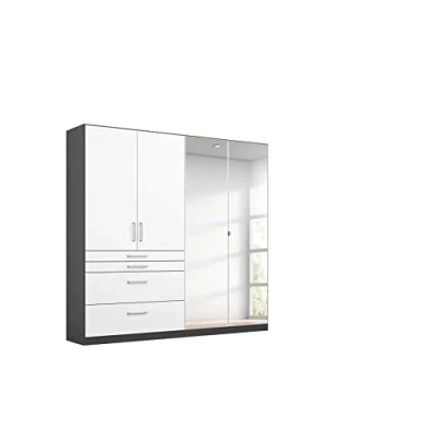 Abbildung von Rauch Möbel Harburg Schrank Kleiderschrank Drehtürenschrank Weiß/Graumetallic 4 türig mit Spiegel und Schubladen inklusive Zubehörpaket Basic 3 Einlegeböden, 1 Kleiderstange BxHxT 181x197x54 cm