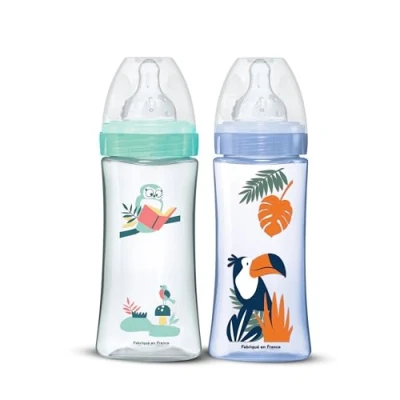 Abbildung von DODIE Anti Kolik Flaschen, rund, 330 ml + 6 Monate, 3 Geschwindigkeitsstufen, Durchfluss 3, Blau und Grün, 2 Stück