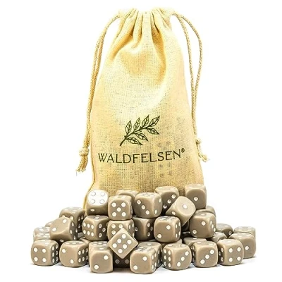 Abbildung von Waldfelsen 6, 12, 20, 30 oder 50 hochqualitative Würfel Standardgröße 16 mm Acrylwürfel Knobel Spielwürfel Dice 6 seitig sechsseitig Spielzubehör Set mit Stoffbeutel (Grau, Stück)