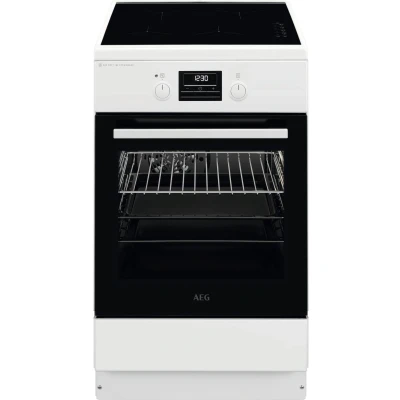 Abbildung von AEG Standherd mit Induktions Kochfeld 50 cm / SteamBake Feuchtigkeitszugabe AirFry Rost Grill A Versenkknebel Display Uhr 2 Paar Teleskopschienen Weiß CIB56494BW