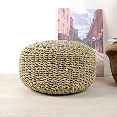 Abbildung von wohnfreuden Seegras Sitzsack braun rund 60 cm Natur Hocker 30 hoch Sitzmöbel Wohnzimmer