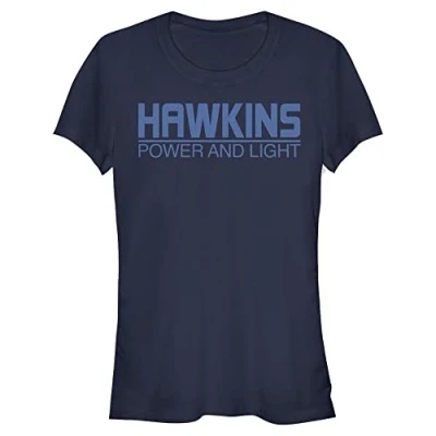 Abbildung von Stranger Things Damen Hawkins Power And Light Short Sleeve T shirt, Marineblau, L