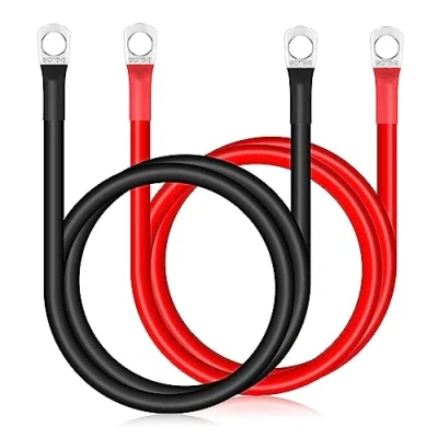 Abbildung von Bohaner 2 Stück Starthilfekabel Batteriekabel Massekabel 70 cm, 12 V, 5 AWG 16mm², Erdungskabel mit M8 Ringkabelschelle, für LKW, Motorrad, Solarenergie, Caravan, Marine (SC16 8)